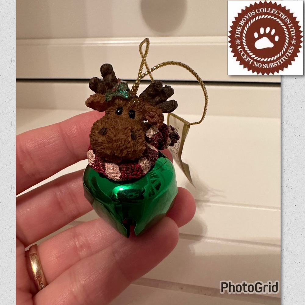 NWT, Boyds Bears, Moose Green Jingle Bell Ornament